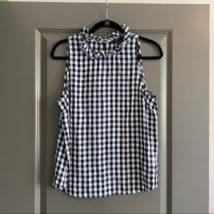 J. Crew Ruffle Neck Drapey Gingham Top